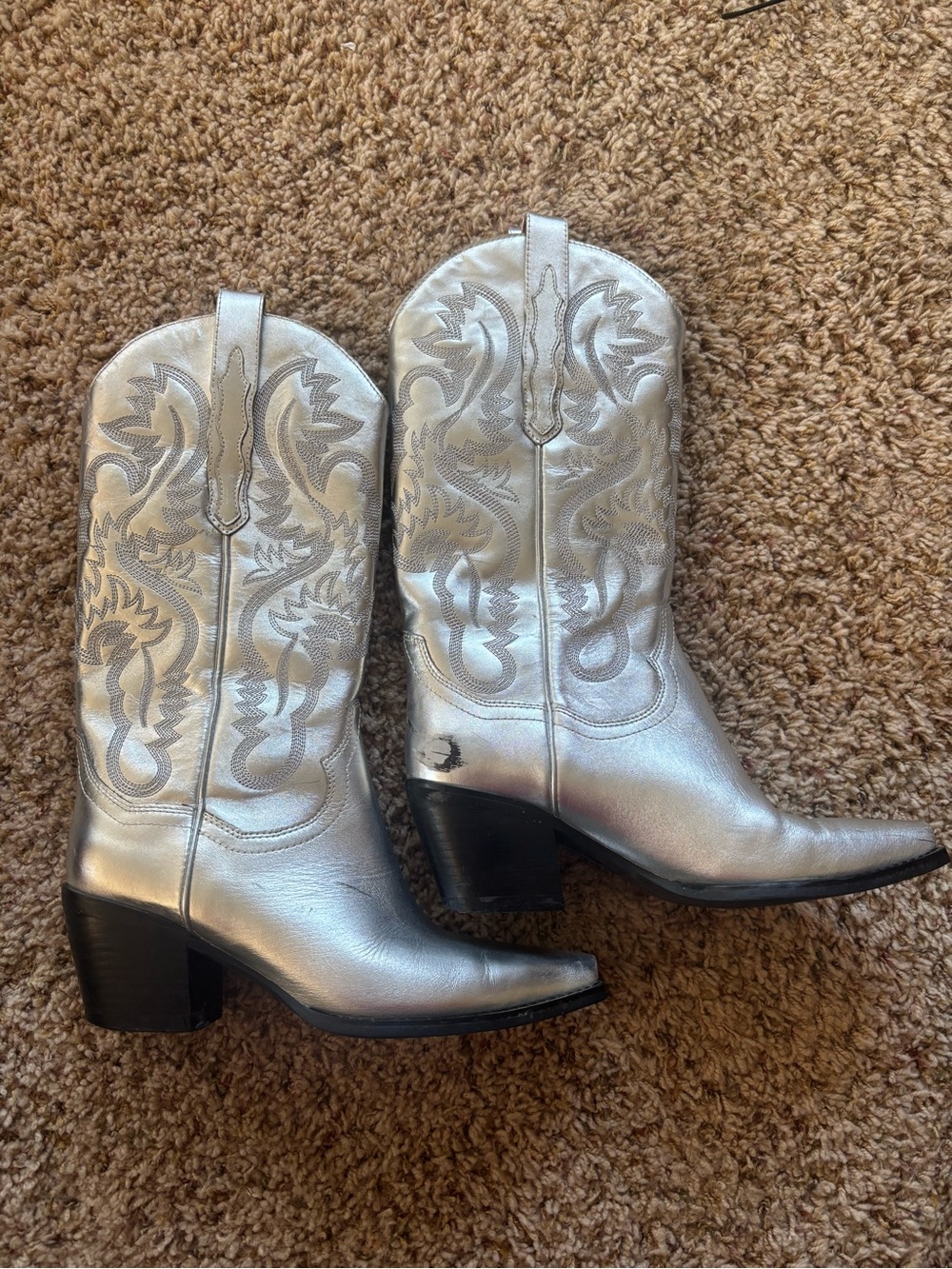 Silver Western Embroidered Cowboy Boots